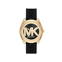 Michael Kors MK7313 Ladies Black Gold Logo Dial Black Silicone Band Ladies Bracelet Watch Black Black, black, Strap.