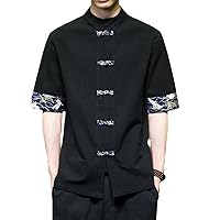 Japanese Retro Kimono Shirt: Men's Chinese Print Linen Stitching Short-Sleeved Tops - Summer Men's Streetwear