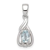 925 Sterling Silver Polished Open back Rhodium Plated Diamond and Aquamarine Oval Pendant Necklace Measures 20x8mm Wide Jewelry Gifts for Women