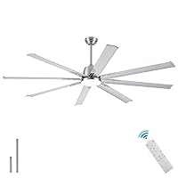 72 Inch Industrial Ceiling Fan with Light and Remote Control,Large Ceiling Fan,ETL Listed Damp Rated Indoor or Covered Outdoor Ceiling Fans for Home or Exterior (Brushed Nickel)