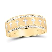 The Diamond Deal 14kt Yellow Gold Mens Round Diamond Wedding Cross Band Ring 1/4 Cttw