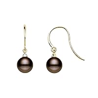 14k Yellow Gold AAAA Quality Classic Cocoa Freshwater Cultured Pearl Diamond Dangle Earrings for Women - PremiumPearl