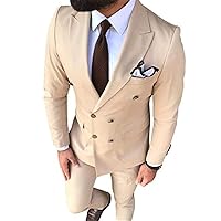 LIBODU Gold Buttons Double Breasted Men Suits 2 Pcs Prom Grooms Wedding Tuxedo Business Suits