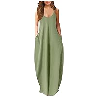 YUTANRAL Maxi Dresses for Women 2023 Summer Sexy V-Neck Sleeveless Spaghetti Straps Plus Size Dresses Casual Flowy Long Dress