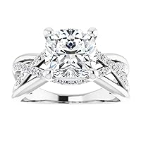 3 CT Cushion Colorless Moissanite Engagement Ring for Women/Her, Wedding Bridal Ring Set, Eternity Sterling Silver Solid Gold Diamond Solitaire Prong for Her