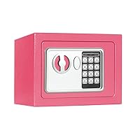 Electronic Security Safe Box, 0.17 Cubic Feet Digital Deposit Box for Home Office Hotel Business, Lock Box for Cash Jewelry Storage, Pink