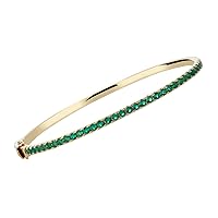 Stacking Created Emerald Bangle Yellow Gold With Double Safety Lock Clasp