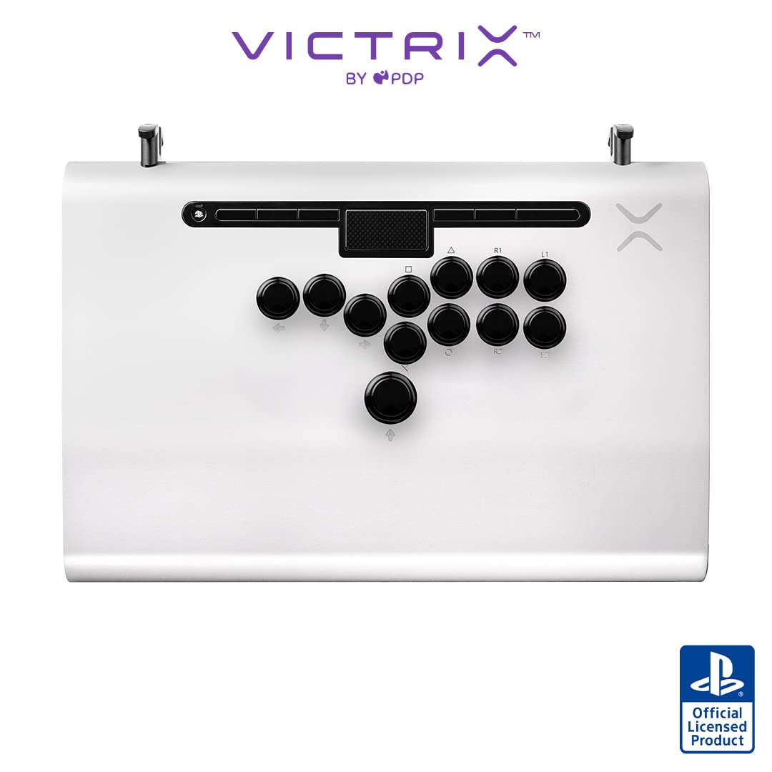 Victrix Pro FS-12 Playstation Fight Stick for PS5, PS4, PC, Tournament Grade 12-Button Sanwa Denshi, Durable Aluminum, Detachable Joystick, Lockable Control Bar for Fighting Games (White)