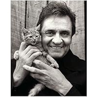 The Man in Black Johnny Cash Holding Kitten with Big Smile 8 x 10 Photo