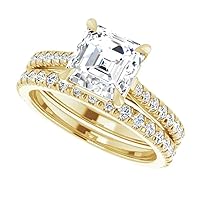 10K Solid Yellow Gold Handmade Engagement Ring 2.50 CT Asscher Cut Moissanite Diamond Solitaire Wedding/Bridal Ring Set for Women, Precious Ring Gift for Wife
