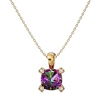 VVS Gems 18k Gold Classic Cushion Cut 3 Carats Natural Gemstone Solitaire With VVS Certified 0.02 ct Natural Genuine Diamond Pendant Necklace for Women, Birthstone Jewelry