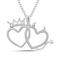 Created Round Cut White Diamond 925 Sterling Silver 14K White Gold Over Diamond Brilliant Angel and Devil Heart Pendant Necklace for Women's & Girl's