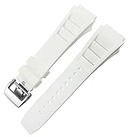Rubber Watchband 20mm 25mm for Richard Spring Bar Silicone Mille Sport Watch Strap Soft Waterproof Wristband (Color : White fold Buckle, Size : 20mm)