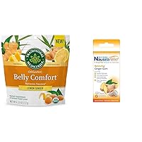 Traditional Medicinals Organic Belly Comfort Nausea Relief Lemon Ginger Lozenges 30 Count and Sea-Band Anti-Nausea Ginger Gum for Motion & Morning Sickness 24 Count