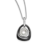 Polished Ceramic With CZ Cubic Zirconia Simulated Diamond Titanium Fancy Lobster Closure Pendant Steel Necklace 18 Inch Measures 23mm Wide Jewelry for Women