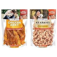 Dog Jerky Treats, 16oz + Chicken K9 Kraves Rawhide Free Bone Dog Treat, 20 Count, Healthy, Easily Digestible, Long-Lasting, High Protein Treats
