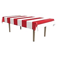 Beistle Red and White Striped Plastic Tablecover