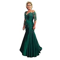 Lace Sequins Long Sleeves Train Mother of The Bride Dresses for Wedding Formal Party Evening Gowns