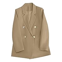 Womens Casual Blazer Jacket Double Button Long Sleeve Work Office Blazer Lapel Open Front Jacket Trendy Loose Suits