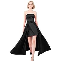 VeraQueen Women's Off Shoulder Short Dresses with Detachable Train Two Piece Satin Evening Gown Bridal Gowns Black