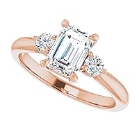 18K Solid Rose Gold Handmade Engagement Ring 1.0 CT Emerald Cut Moissanite Diamond Solitaire Wedding/Bridal Ring Set for Women/Her Propose Gifts