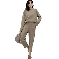 Casual Sweater Tracksuit O-Neck Pullovers and High Waist Pants,Women Autumn Winter Knitted Sweater Set