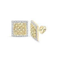 10kt Yellow Gold Mens Round Diamond Nugget Square Earrings 1/3 Cttw