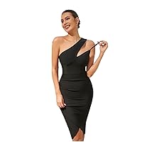 Exclusive Luxury Women Evening Gown Dress Black Single Shoulder Sexy Bodycon Pencil Party Club Dress