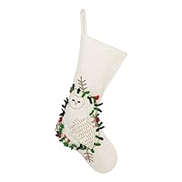 Creative Co-Op Handmade Wool Felt Stocking with Snow Owl, Embroidery and Applique, Multicolor