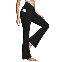 BALEAF Women's Flare Leggings, Trendy Crossover Yoga Pants, High Waist Casual Workout Bell Bottom Leggings with Pockets
