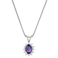 Rylos Necklaces For Women 14K White Gold - February Birthstone Pendant Necklace Amethyst 6X4MM Color Stone Gemstone Jewelry For Women Gold Necklace