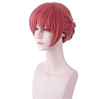 Cos-Animefly Mitsuba Wig Cosplay,Toilet Bound Hanako Kun Cosplay Wigs Short Pink Curly Hair with Ponytail Halloween for Girl Women