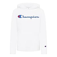 Champion Boys Long Sleeve Classic Hooded Tee Shirt Kids Clothes (Medium, White Script)