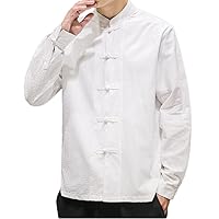 Chinese Style Cotton Linen Tang Suit Men's Long-Sleeved Shirt Retro Tunic Loose Large Size Button Jacquard Top