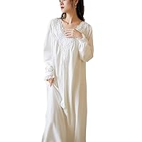 Women Long Sleeve Cotton Nightgown Hollow Flowers White Nightshirt Vintage Princess Sleep Dress Pajamas
