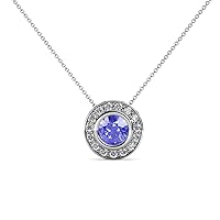 Tanzanite & Diamond 0.63 ctw Women Halo Pendant Necklace 14K Gold