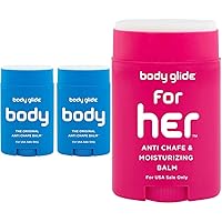 BodyGlide Original Anti Chafing Stick Balm 1.5oz-2pack + Body Glide For Her Anti Chafe Balm: Anti Chafing Sticks to Prevent Chafing, Raw Skin, and Irritation