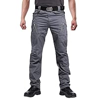 Men's Outdoor Work Military Tactical Pants Lightweight Ripstop Combat Trousers Hiking Pant with 9 Pockets No Belt