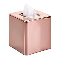 mDesign Metal Square Tissue Box Cover, Modern Facial Paper Holder - Accessories for Bathroom Vanity Countertop, Bedroom Dresser, Night Stand, Desk, Office and End Table - Unity Collection - Rose Gold