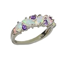 925 Sterling Silver Real Genuine Opal and Amethyst Womens Eternity Ring