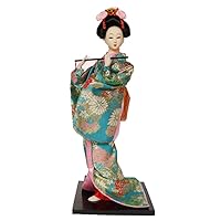 14” 38cm Japanese Folk Kimono Geisha Doll Maiko Doll Puppet Stand on Base for Decorative Home and Hotel Gifts Doll (Blue floral-JD0014-10)