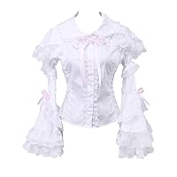 Antaina White Cotton Pink Lace Ruffle Sailor Collar Victorian Shirt Blouse