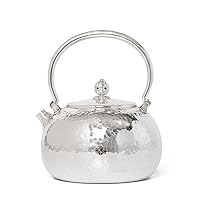 999 Sterling Silver Kettle Pure Handmade Hammered Patterned Silverware Boiling Water Brewing Tea Pot (Free Engrave Text), Glossy style, 43.96 fl.oz.us, 20.11 oz