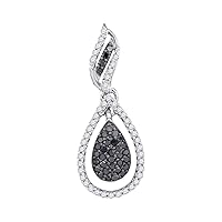 The Diamond Deal 10kt White Gold Womens Round Black Color Enhanced Diamond Teardrop Pendant 1/3 Cttw