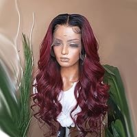Ombre Burgundy Body Wave Brazilian Remy Human Hair 13X4 Lace Front Wigs For Women Loose Wavy Red Wine 99J Color 4X4 Lace Closure Wigs Pre Plucked Baby Hair-20inch 150% 4X4 Lace Closure Wig
