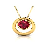 Ellipse Shape Lab Made Red Ruby 925 Sterling Silver Pendant Necklace with Link Chain 18