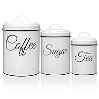 GlowSol Canister Sets for Kitchen Counter, Coffee Tea Sugar Canister Set, Airtight White Food Storage Jars with Lids, Rustic Farmhouse Kitchen Decor, 3 pcs