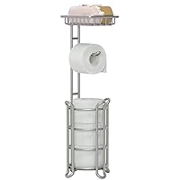 Toilet Paper Holder Stand Bathroom Tissue Dispenser Holders Rack Free Standing with Extra Shelf Storage Mega Rolls/Phone/Wipe - Silver