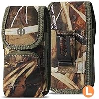 AH Military Grade Hunting Tree Camo Case w/Storage Pocket, for Android iPhone Xs Max iPhone 8 Plus,7 Plus,6s Plus, OnePlus 6T Rugged Canvas Pouch Holster Carrying Bag Fits Phone Thick CASE (Large)