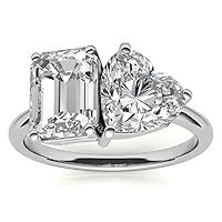 10K/14K/18K Solid White Gold Handmade Engagement Ring 2 CT Emerald & Heart Cut Moissanite Diamond Solitaire Wedding/Bridal Ring for Women/Her, Gorgeous Gifts for Her